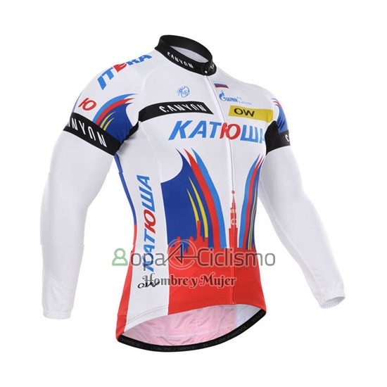 Katusha Ropa Ciclismo Culotte Largo 2015 Mangas Largas Blanco y Rojo